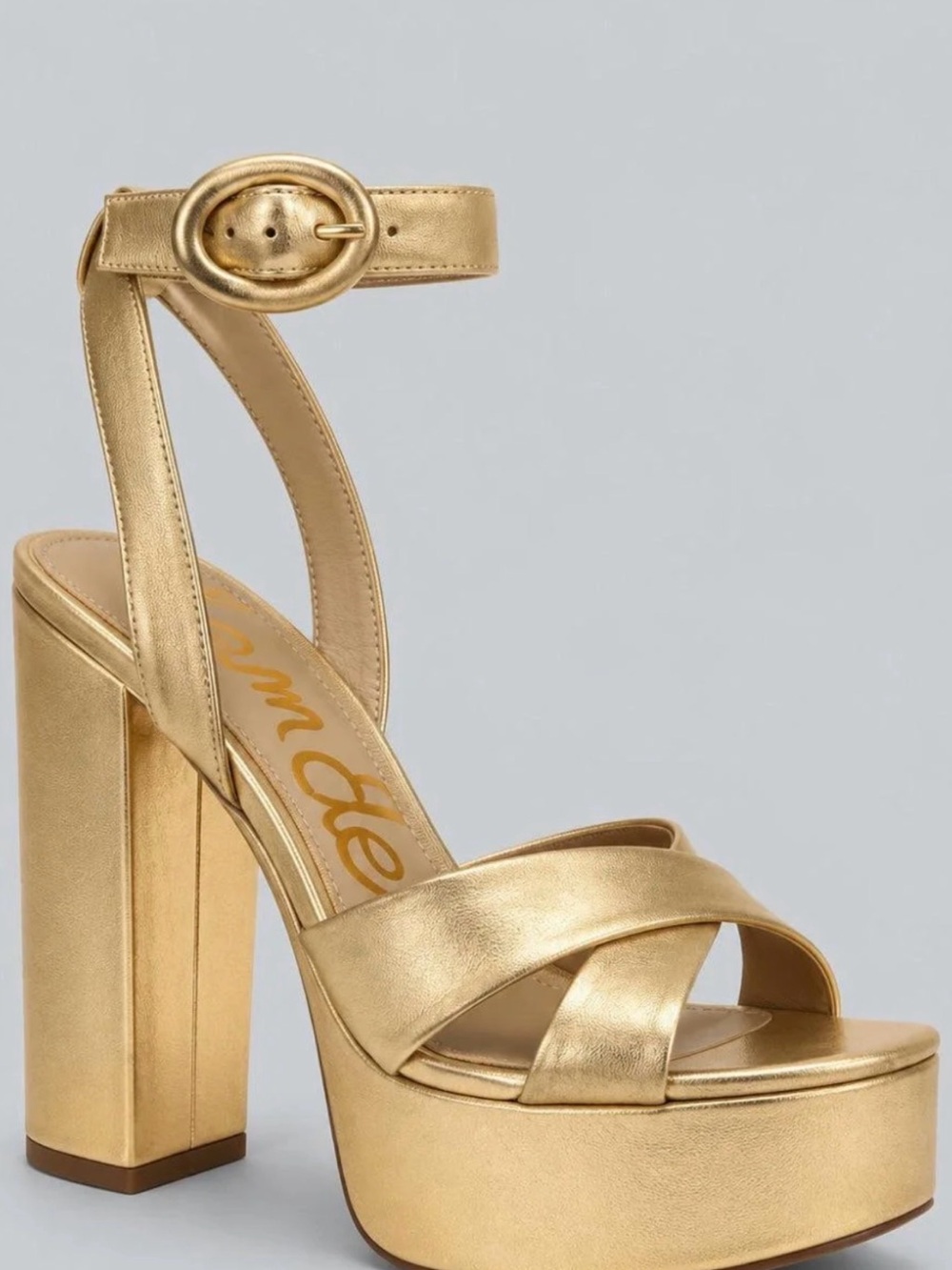 Sam Edelman Savannah Leather- Gold Platform Block Heel Sandals